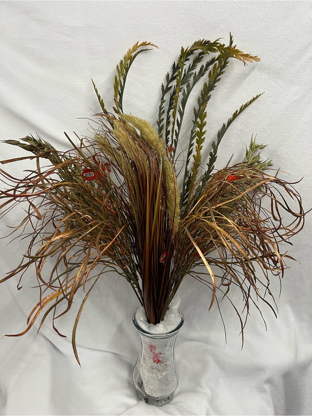 Faux Dried Grass and Fern Bouquet - Brown and Green